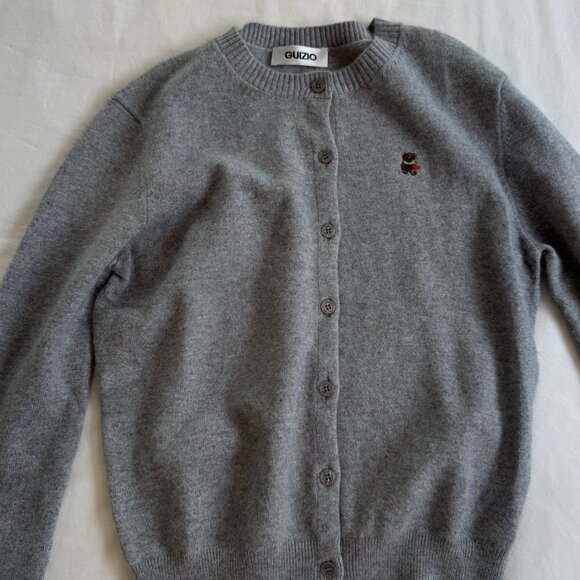 Guizio grey wool blended cardigan with bear embriodery - Picture 2 of 3